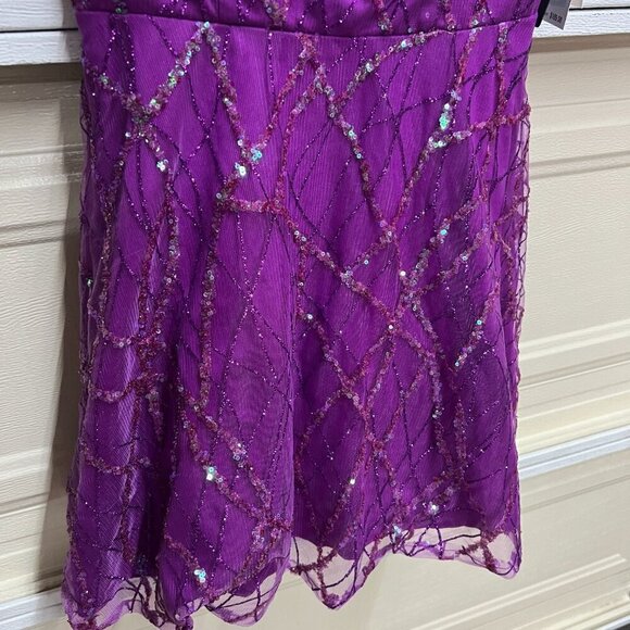 CITY STUDIOS Junior Sequined Glitter-Mesh Skater Dress Sz 7/8 Purple - Picture 3 of 13